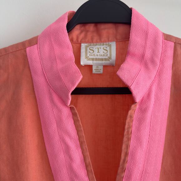 Sail To Sable Linen Dress XL Linen Classic Tunic Resort Coastal Coral Sleeveless - Picture 7 of 12